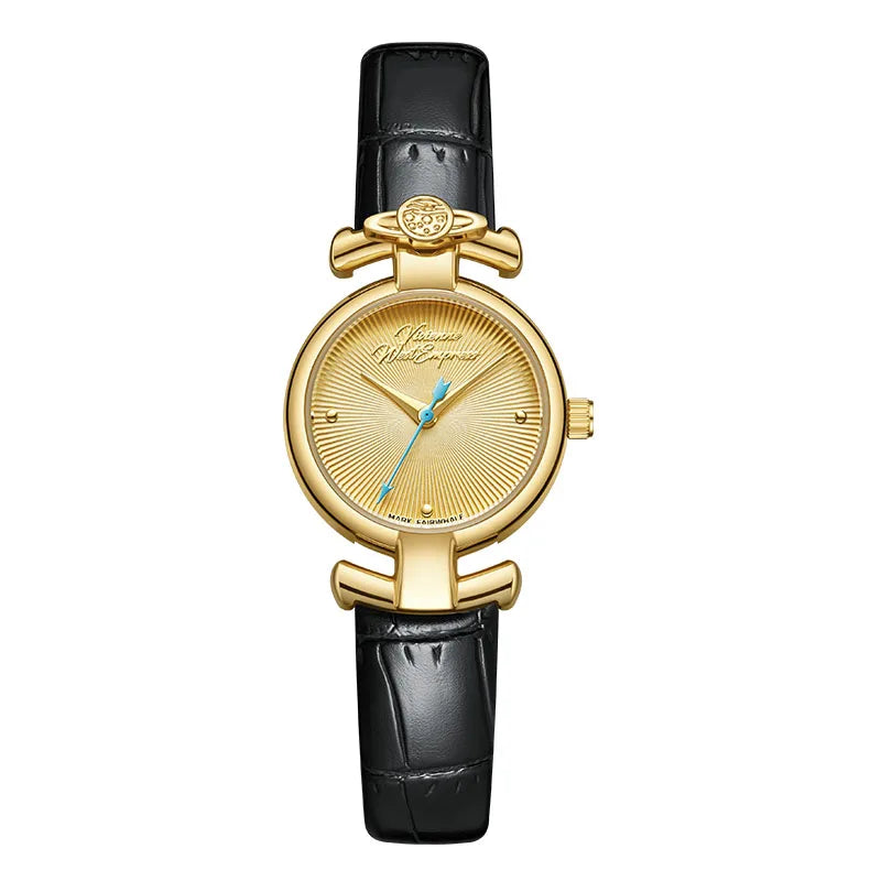 Mark Fairwhale 2026 New Quartz Watch Leather Watchband Gold Dial Vintage Watch Gold Luxury Business Waterproof Ladies Wristwatch-6