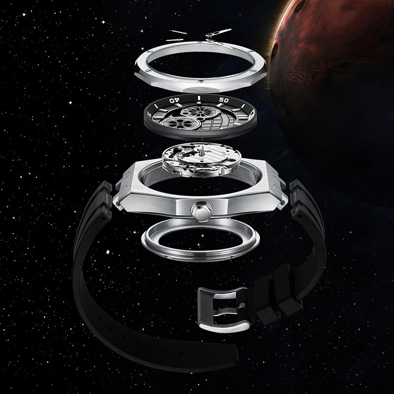 Custom Wholesale Bestselling Interstellar Sci-Fi Mechanical Watch Trendy Octagonal Case Luminous Waterproof Men Wristwatch-3