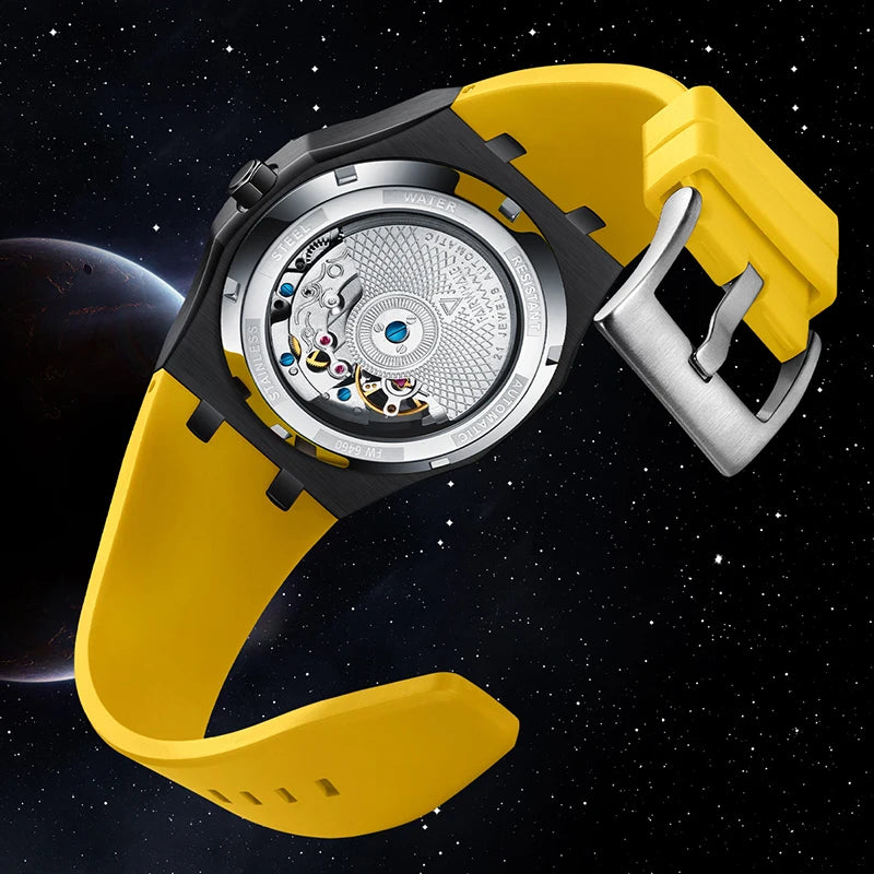 Custom Wholesale Bestselling Interstellar Sci-Fi Mechanical Watch Trendy Octagonal Case Luminous Waterproof Men Wristwatch-4