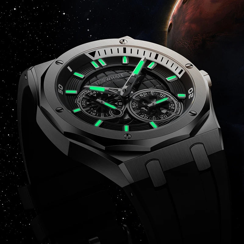 Custom Wholesale Bestselling Interstellar Sci-Fi Mechanical Watch Trendy Octagonal Case Luminous Waterproof Men Wristwatch-2