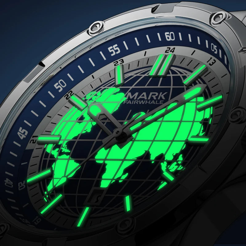Mark Fairwhale Luxury Automatic Men's Quartz Movement Watch Stainless Steel Band and Luminous Pointer Dial Display Wrisswatch-3