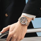 Mark Fairwhale Luxury Skeleton Design Wrist Watch Stainless Steel Strap Waterproof Business Automatic Mens Mechanical Watches-4