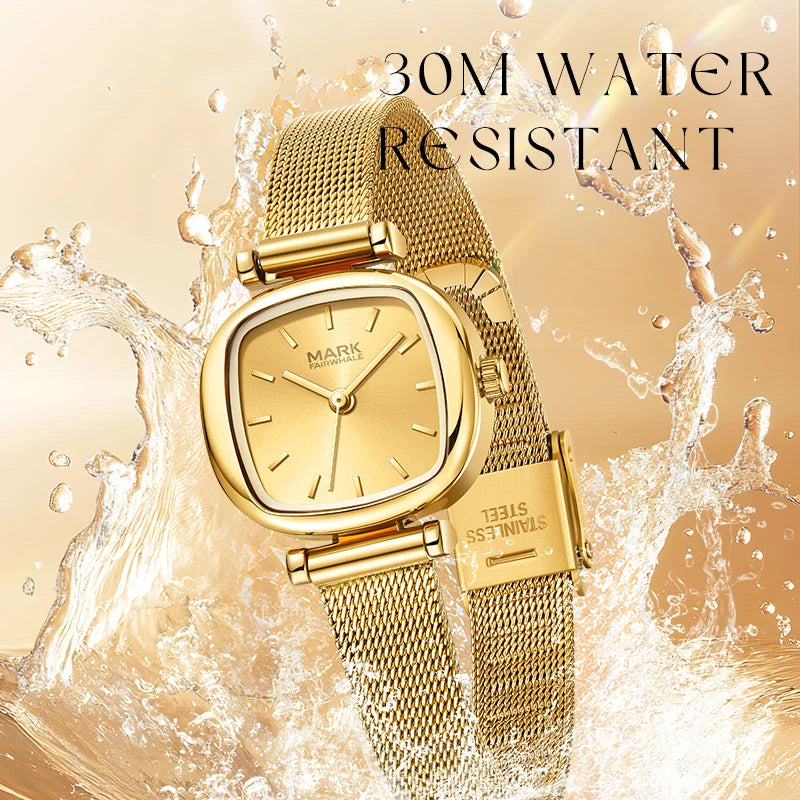 Mark Fairwhale Hot Sale Women's Quartz Watch Light Luxury Square Dial 24mm Alloy Case Business Versatile Mesh Strap Girl Watch-2