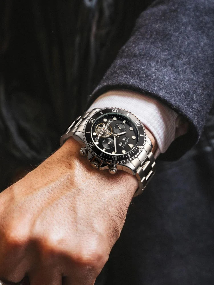 Fairwhale High Quality Waterproof Custom Logo Butterfly Double Button Watch for Men Business Stainless Steel Strap Watches-5