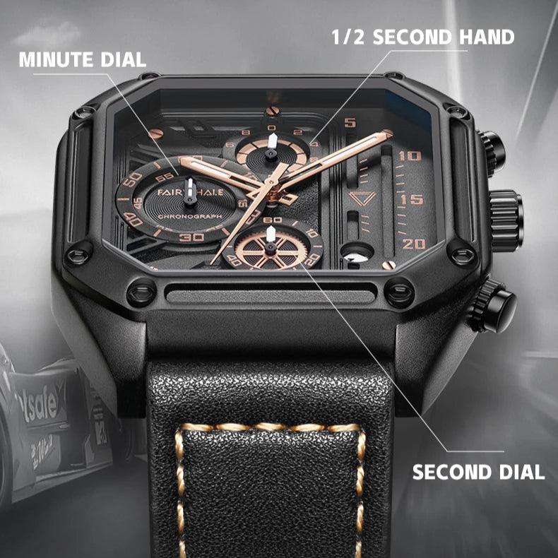 Top Brand Luxury Fashion Leather Quartz Men Watches Casual Date Chronograph Wrist Watches Octagon Male Watch-2