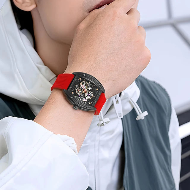 Rubber Straps Stainless Case Hollow Out Pin Buckle Automatic Mechanical Watch Waterproof 316l Stainless Steel Skeleton Men Watch-1