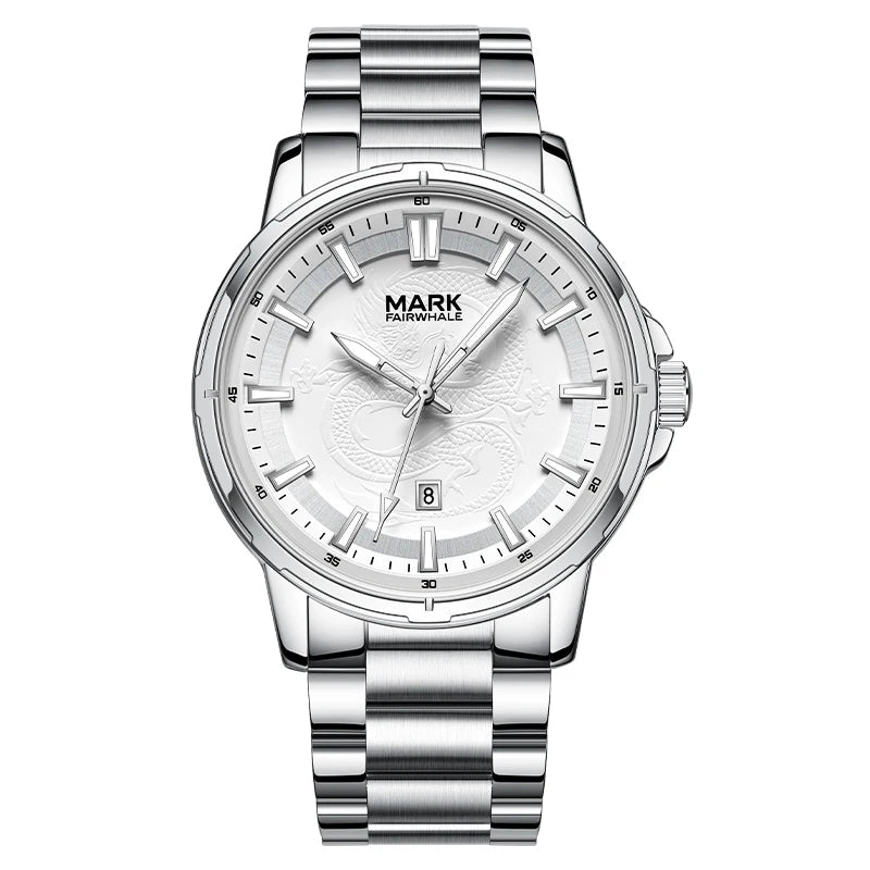 Mark Fairwhale New Ultra-thin Men's Stainless Steel Quartz Watch Luminous Dial Date 30m Waterproof Silver Finish Alloy Case-7