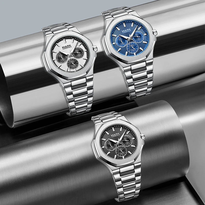 Fashion Water Resistant Stainless Steel Mutli-function Quartz Movement Wrist Watches for Men-2