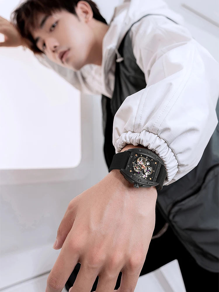 Custom Logo Original Male Automatic Movement Hand Mens Wrist Luxury Skeleton Mechanical Watch-1