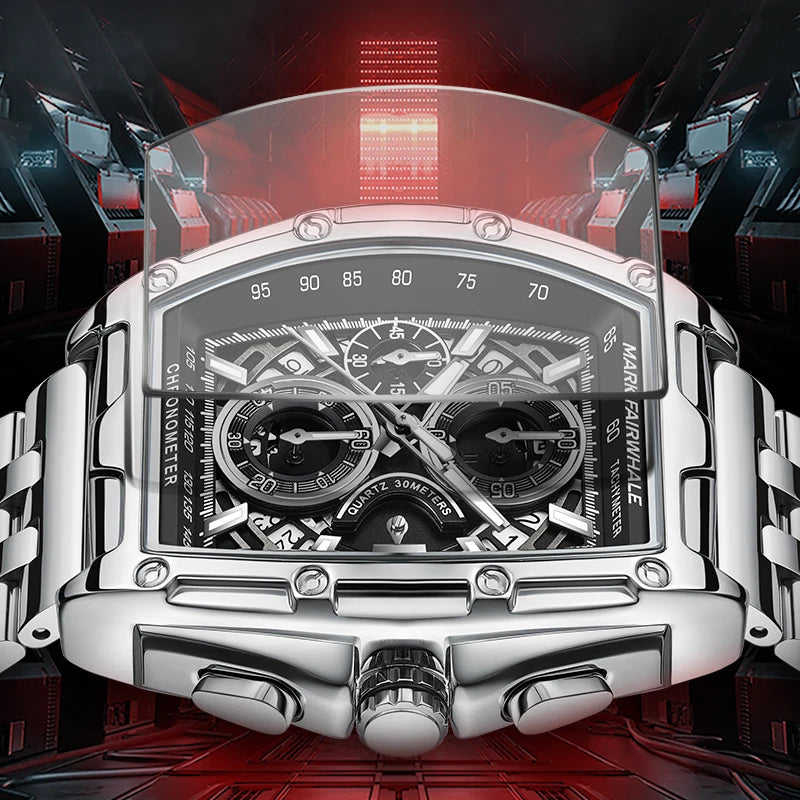 Mark Fairwhale Luxury Quartz Men Fashion Stainless Steel Band Chronograph Watches for Men-3