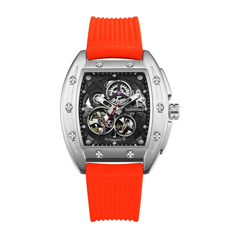 Rubber Straps Stainless Case Hollow Out Pin Buckle Automatic Mechanical Watch Waterproof 316l Stainless Steel Skeleton Men Watch-3