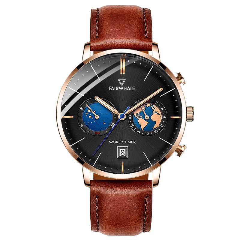 Newest Luxury Multi-Function Men's Leather Quartz Watches Business Simple Design-7