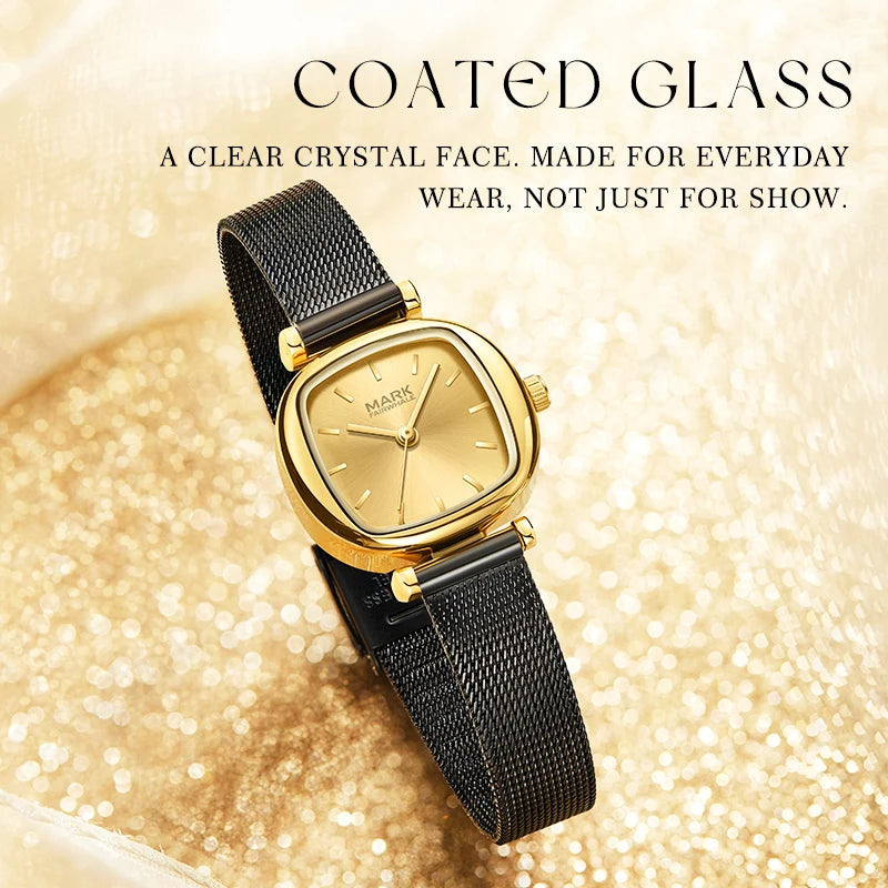 Mark Fairwhale Hot Sale Women's Quartz Watch Light Luxury Square Dial 24mm Alloy Case Business Versatile Mesh Strap Girl Watch-1
