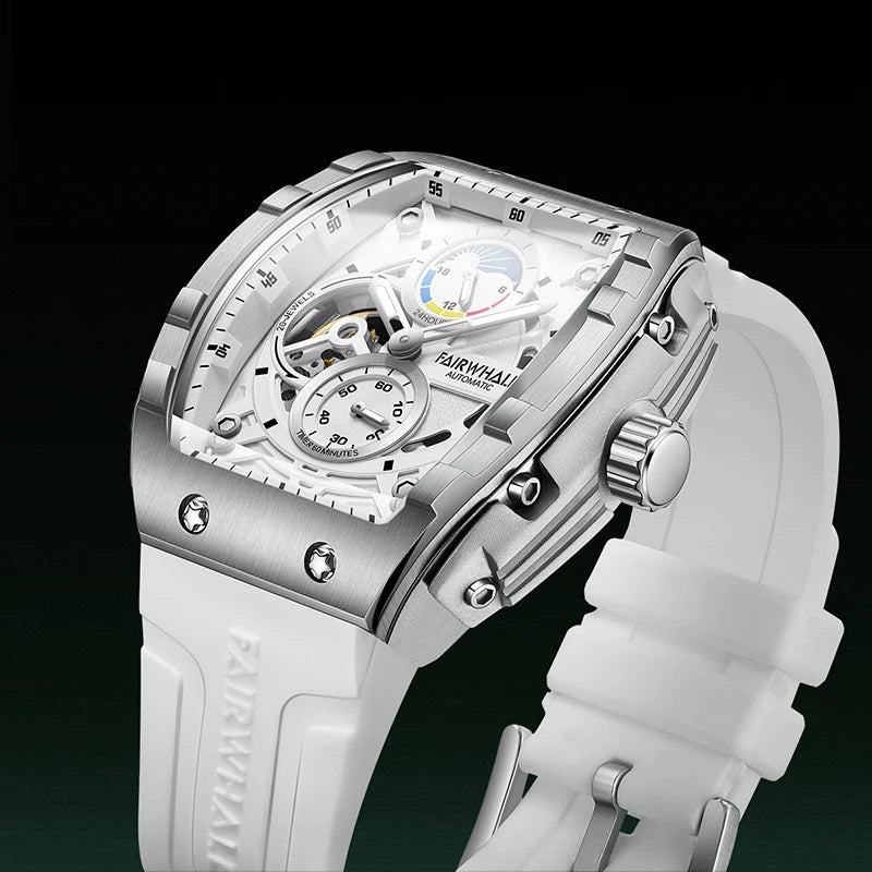 Mark Fairwhale New Design Automatic Mechanical Watch for Man Skeleton Luminous Hands Moon Phase Waterproof Rubber-2