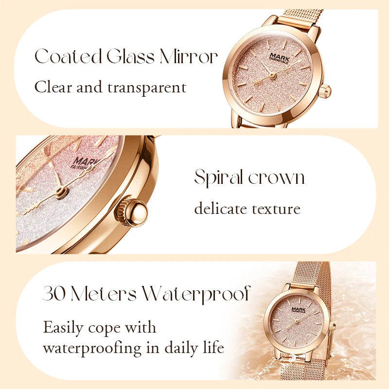 Mark Fairwhale Cross-Border Hot Selling Starry Sky Dial Quartz Watch Trendy Milanese MeshStrapLadies Watch Wholesale Bulk Supply-3