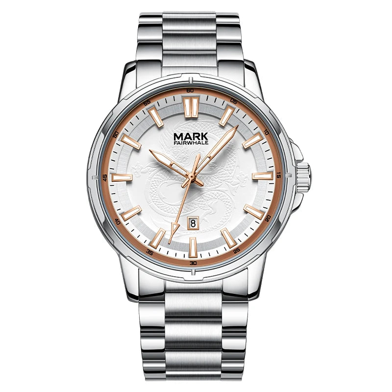 Mark Fairwhale New Ultra-thin Men's Stainless Steel Quartz Watch Luminous Dial Date 30m Waterproof Silver Finish Alloy Case-6