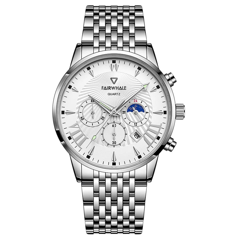 Low MOQ Customize Top Brand Luxury Men Leather Watch Stainless Steel Men Quartz Watches Date Display Multifunctional Watch-7