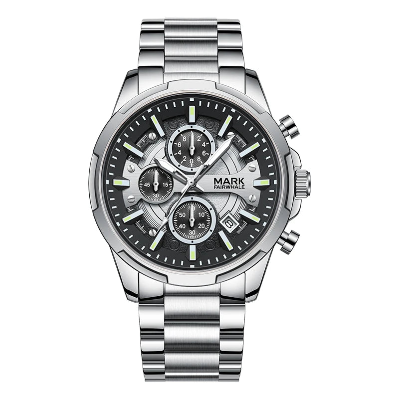 Mark Fairwhale Men Quartz Chronograph Watch Luminous Hands Date 30M Water Resistant Stainless Steel Bracelet Business Wristwatch-6