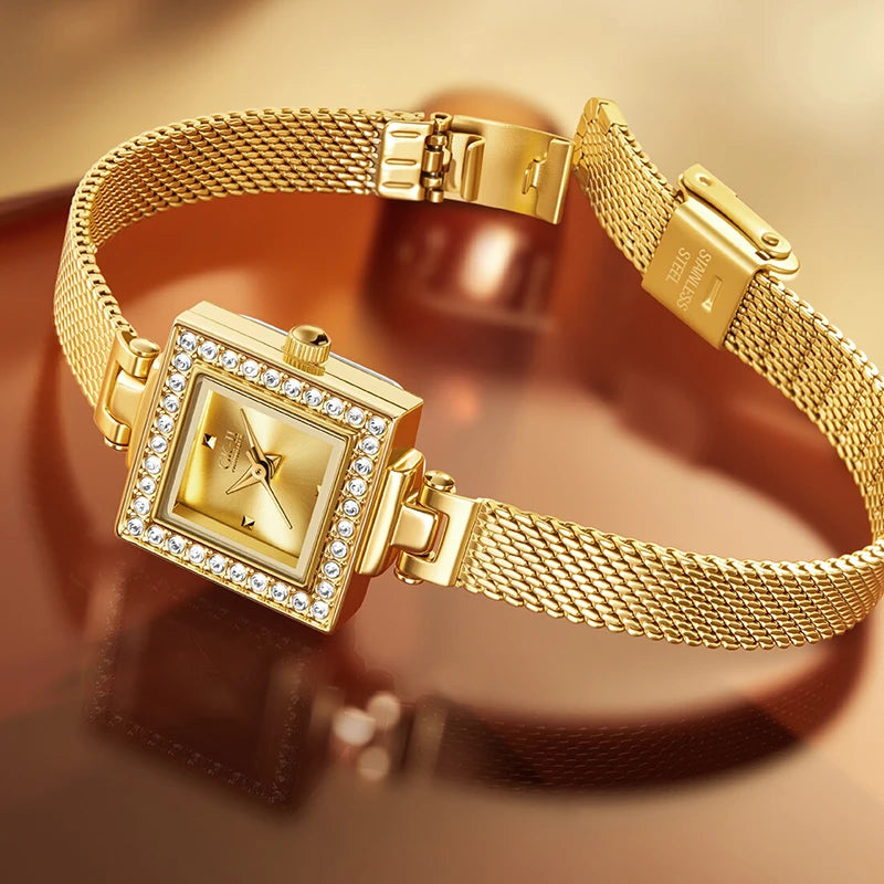 Mark Fairwhale Cross Border New Arrival Fashion Gold Mesh Strap Womens Watch Light Luxury Retro Milanese Steel Band Quartz Watch-4