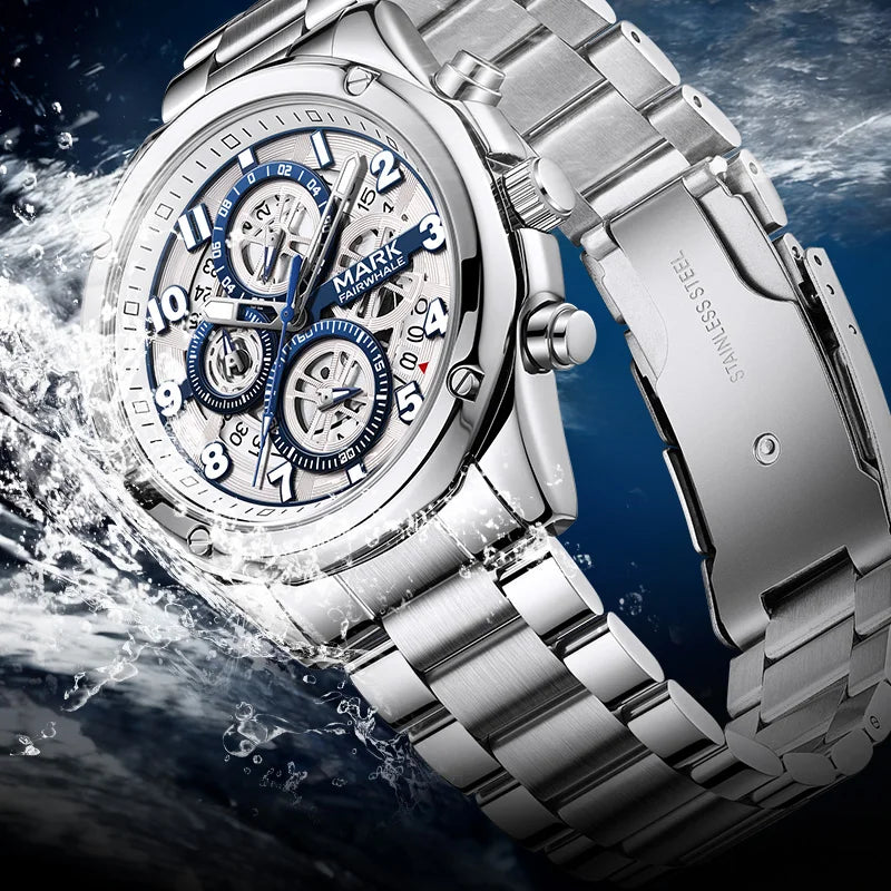 Mark Fairwhale Classic Brand Luxury Stainless Steel Strap Watch Multifunctional Quartz Watch Men Waterproof Chronograph Watch-3