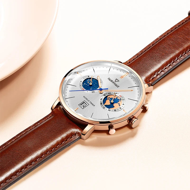 Newest Luxury Multi-Function Men's Leather Quartz Watches Business Simple Design-2