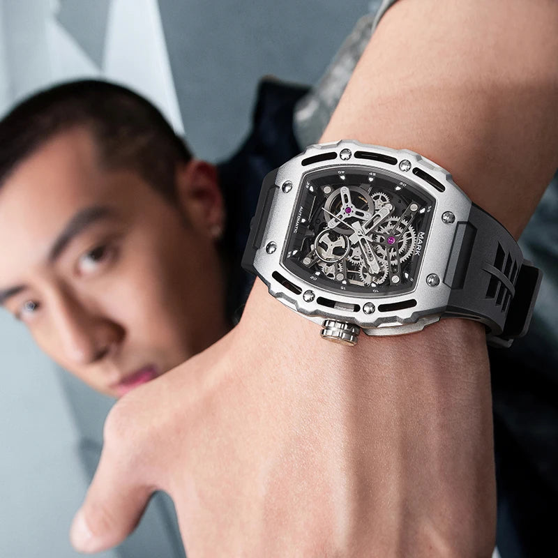 Mark Fairwhale 2023  Fashion Sport Wine Barrel Watch 316L Stainless Steel Case Silicone Strap Mechanical Watches Men-1