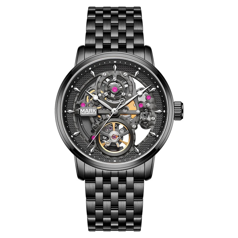 Mark Fairwhale Luxury Skeleton Design Wrist Watch Stainless Steel Strap Waterproof Business Automatic Mens Mechanical Watches-8