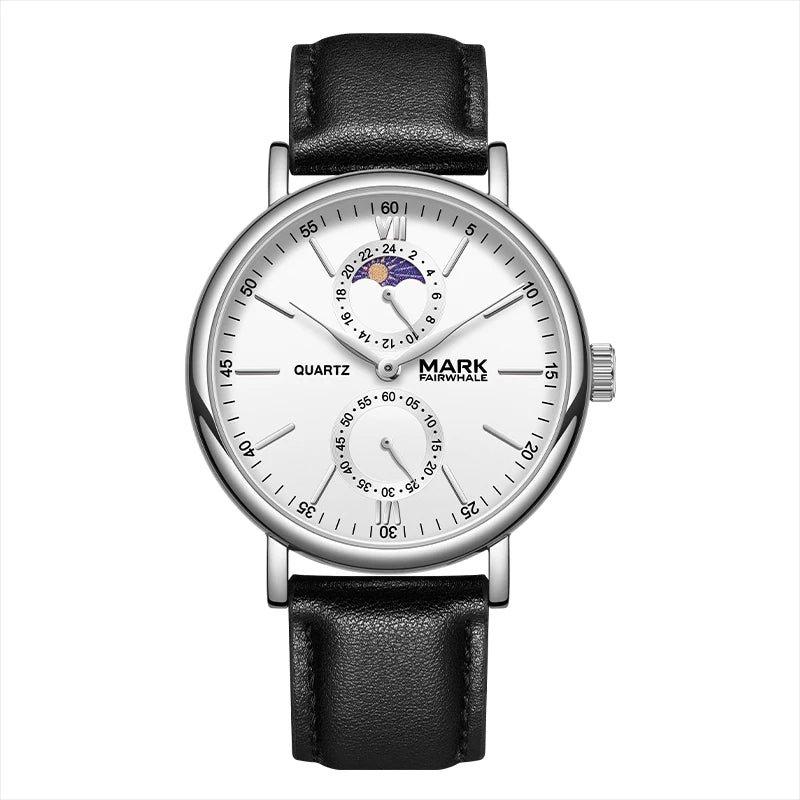 Mark Fairwhale 2023 Business Men Watches Brand Leather Waterproof Sport Quartz Chronograph Watch Men Clock-7