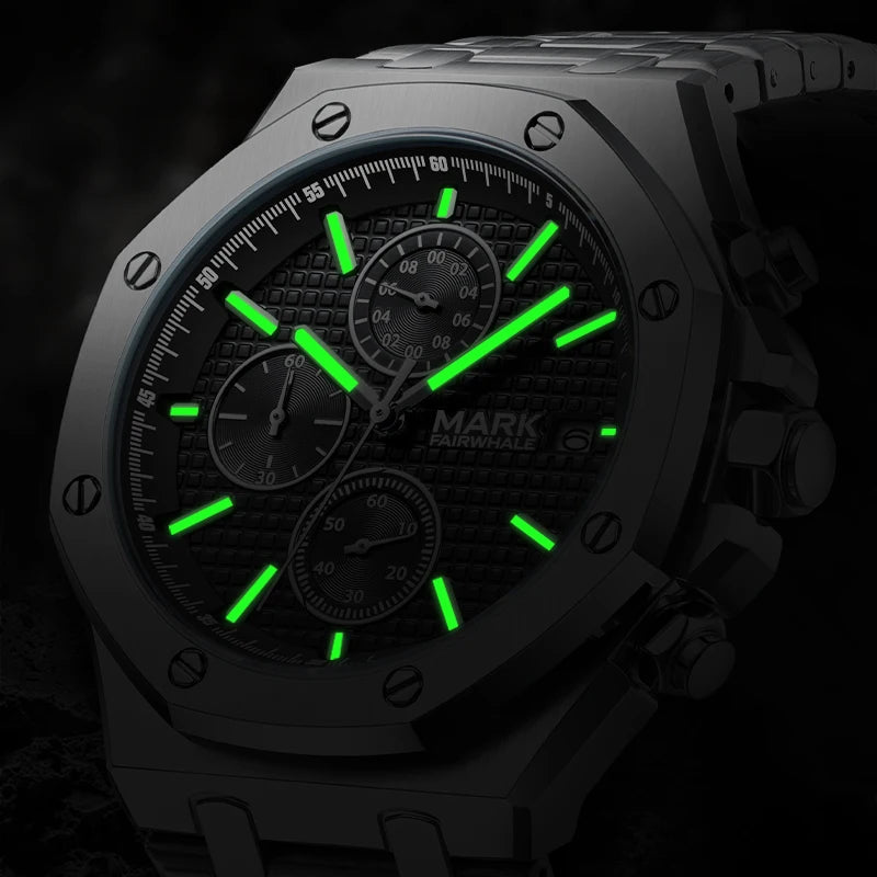 Mark Fairwhale Business Mens Watches Top Luxury Quartz Watch Men Stainless Steel Waterproof Wristwatch-2