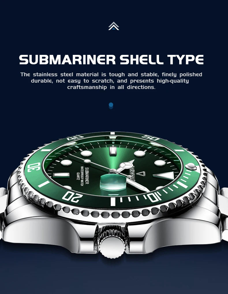 Mark Fairwhale Wrist Watch Fashion Calendar Stainless Green and Black Men Quartz Watch High Quality Classic Ultra Thin Watches-4