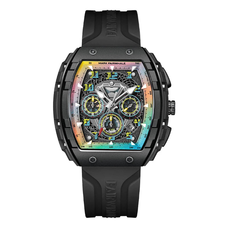 Mark Fairwhale New Trend Mens Watch Tonneau Dial Chronograph Calendar Luminous Quartz Watches for Men-7