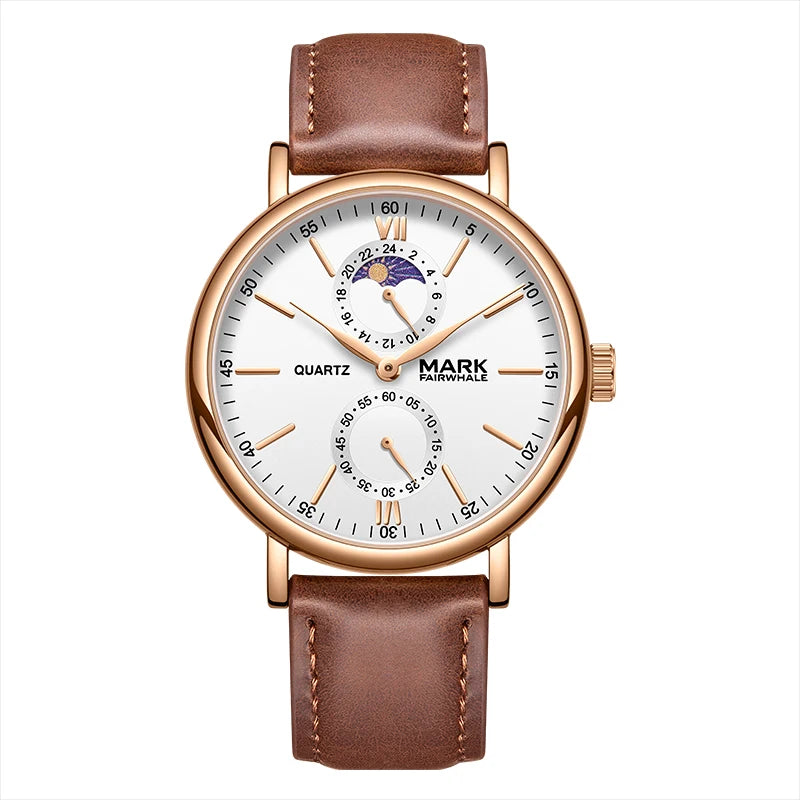 Mark Fairwhale 2023 Business Men Watches Brand Leather Waterproof Sport Quartz Chronograph Watch Men Clock-8