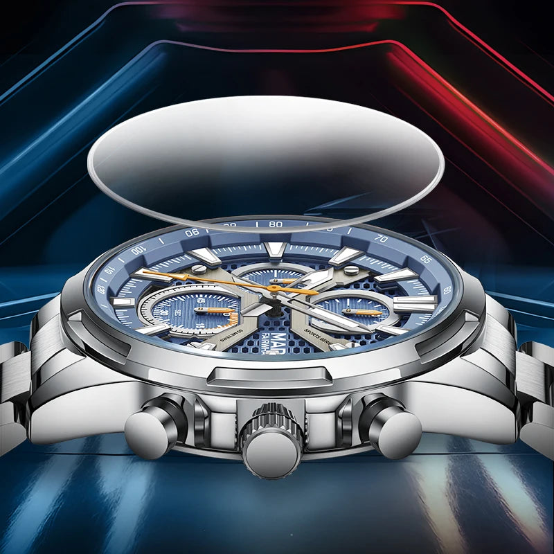 Mark Fairwhale Waterproof Men's  Quartz Watch Stainless Steel Band 3Eye Luminous Dial  Scratch-Resistant Business Chronograph-2