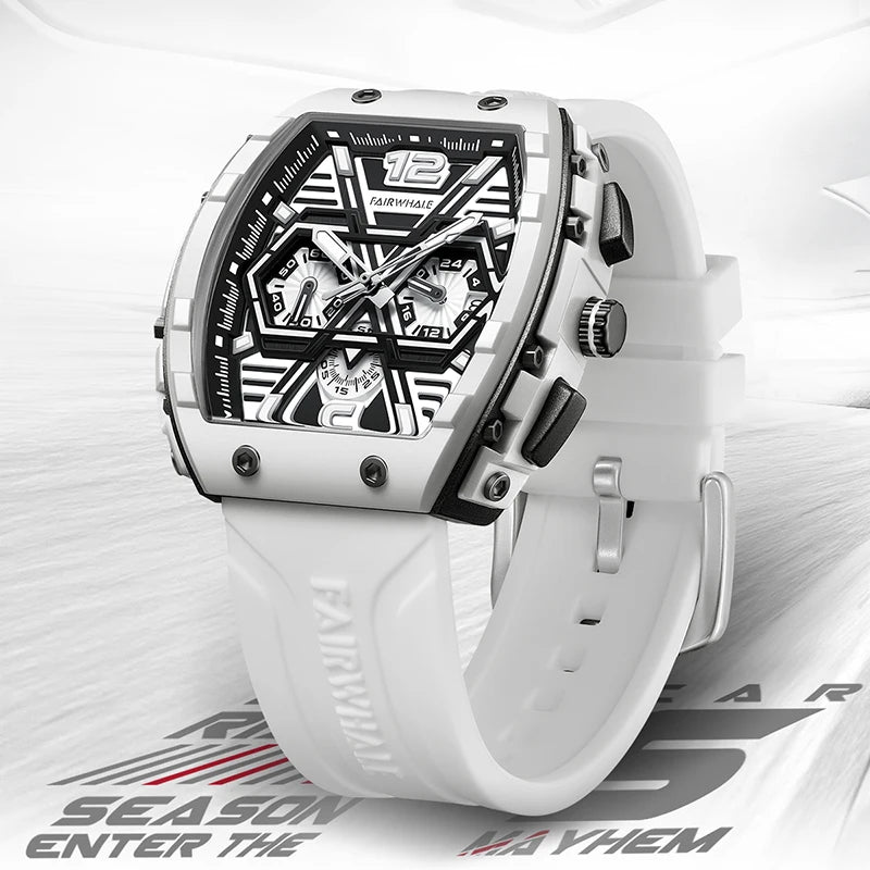 Fairwhale  New Luxury Multi-Hand Skeleton Calendar Watches Men Not Automatic Chronograph Rubber Strap Waterproof Quartz Watch-0