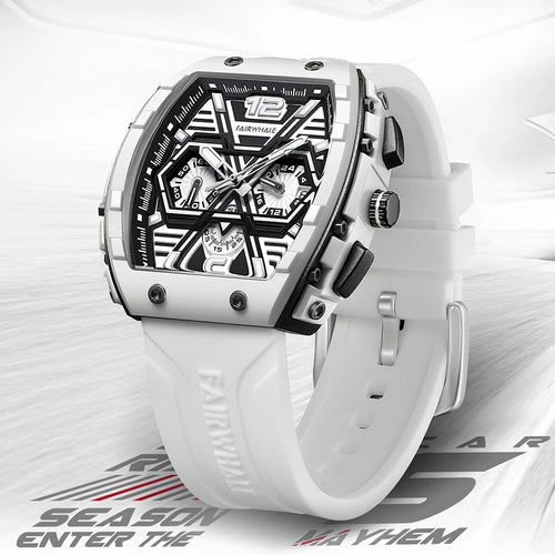 Fairwhale  New Luxury Multi-Hand Skeleton Calendar Watches Men Not Automatic Chronograph Rubber Strap Waterproof Quartz Watch-0