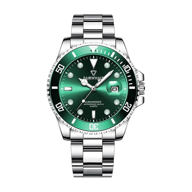 Mark Fairwhale Wrist Watch Fashion Calendar Stainless Green and Black Men Quartz Watch High Quality Classic Ultra Thin Watches-7