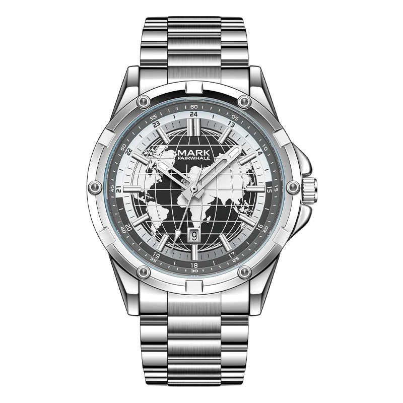 Mark Fairwhale Luxury Automatic Men's Quartz Movement Watch Stainless Steel Band and Luminous Pointer Dial Display Wrisswatch-7