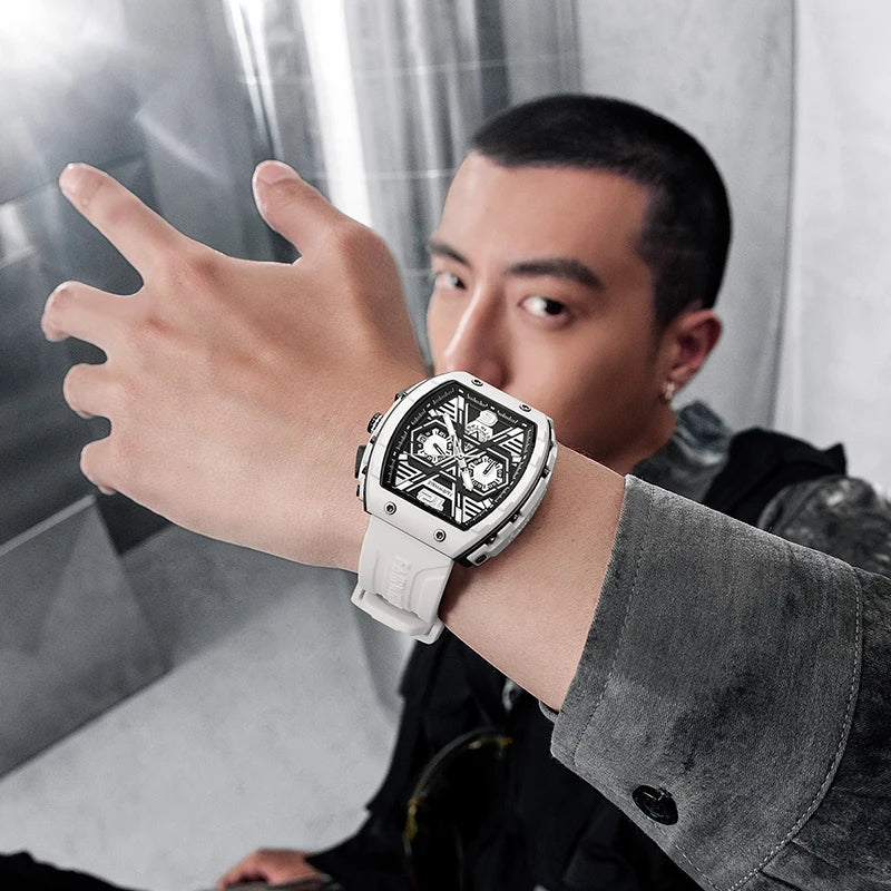 Fairwhale  New Luxury Multi-Hand Skeleton Calendar Watches Men Not Automatic Chronograph Rubber Strap Waterproof Quartz Watch-4
