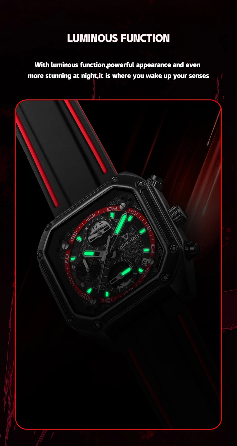Fairwhale  New Watches Men Chronograph Sport Watches High Quality Silicone Strap Quartz Wristwatch-4