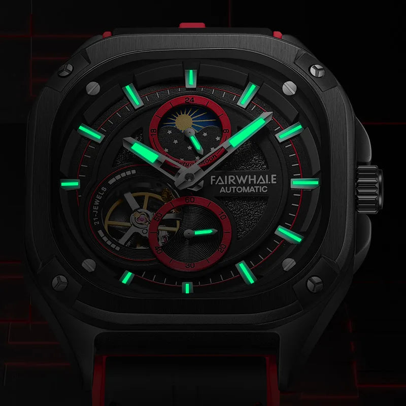 2023 Fairwhale High Quality Mens Watch Moon Phase Square Case Waterproof Automatic Mechanical Watch-2