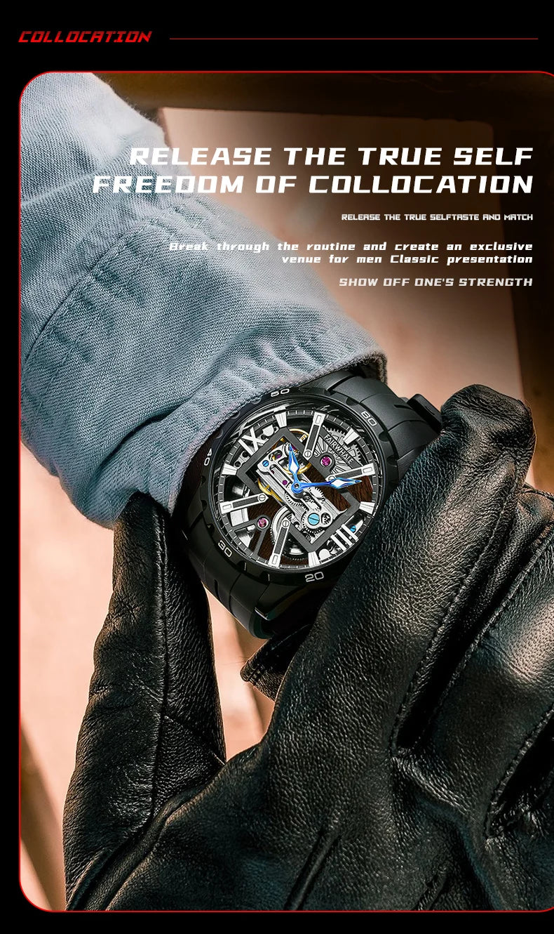 Top Branded Luxury Men Mechanical Wrist Watch Chronograph Rubber Strap 316L Stainless Steel Waterproof Automatic Watches-4
