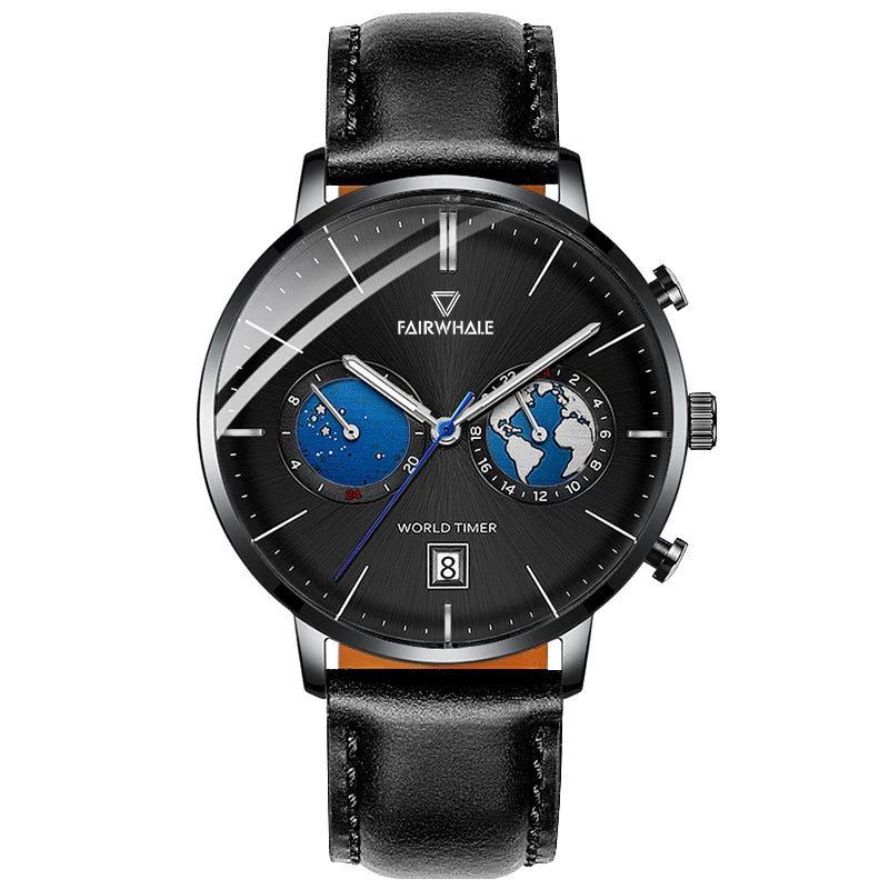 Newest Luxury Multi-Function Men's Leather Quartz Watches Business Simple Design-5