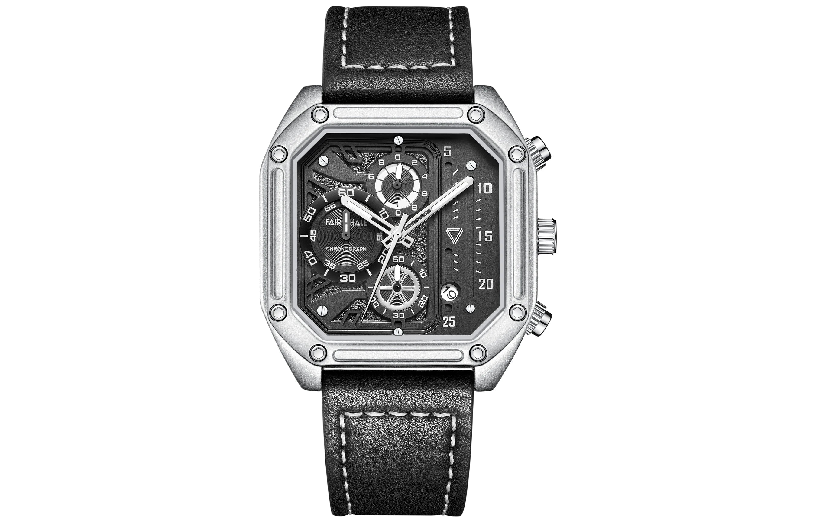 Top Brand Luxury Fashion Leather Quartz Men Watches Casual Date Chronograph Wrist Watches Octagon Male Watch-5