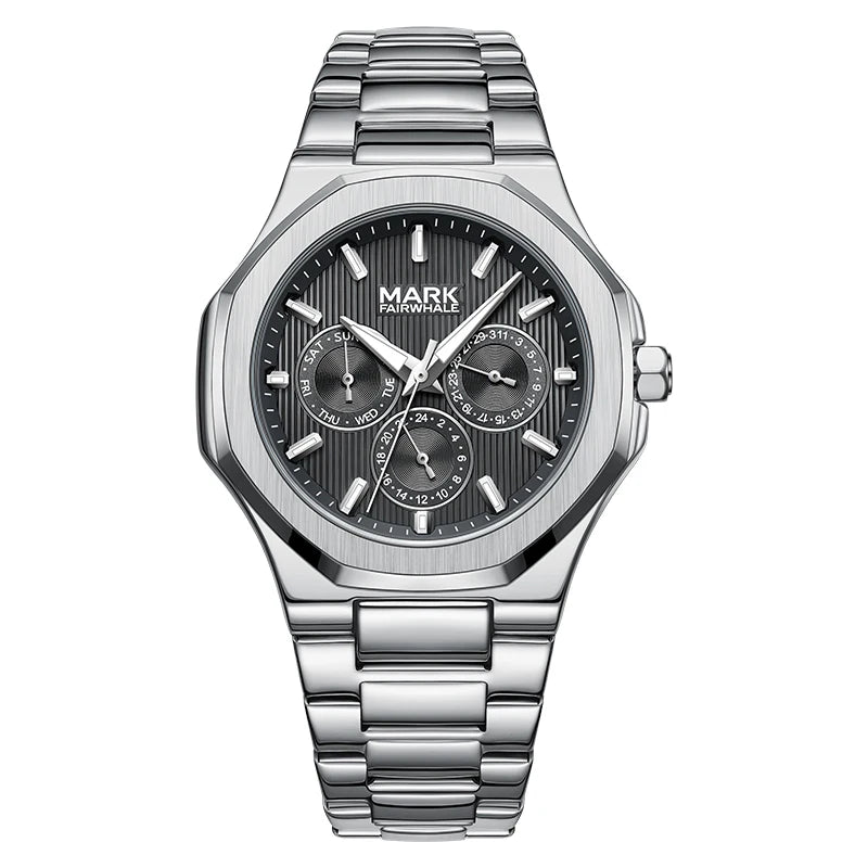 Fashion Water Resistant Stainless Steel Mutli-function Quartz Movement Wrist Watches for Men-6