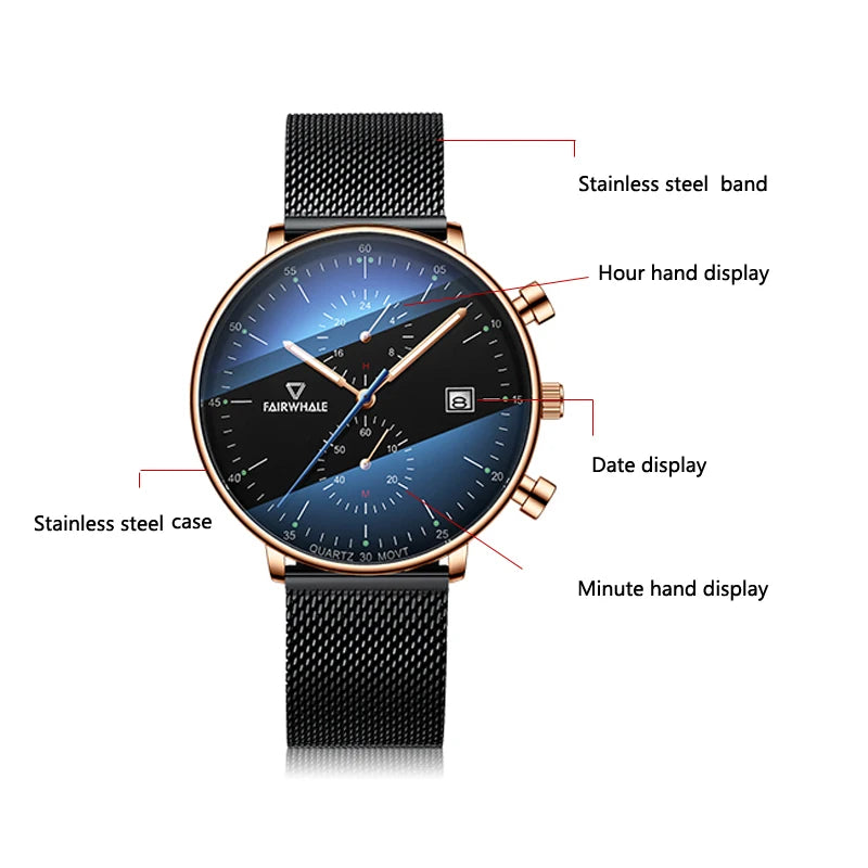 Mark Fairwhale Men's Quartz Watches Wholesale Luxury Waterproo Date Luminous Watch Sports Wristwatch-5