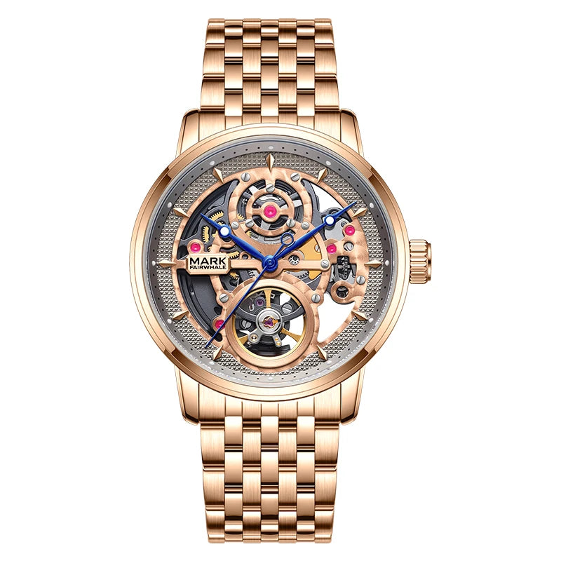 Mark Fairwhale Luxury Skeleton Design Wrist Watch Stainless Steel Strap Waterproof Business Automatic Mens Mechanical Watches-7