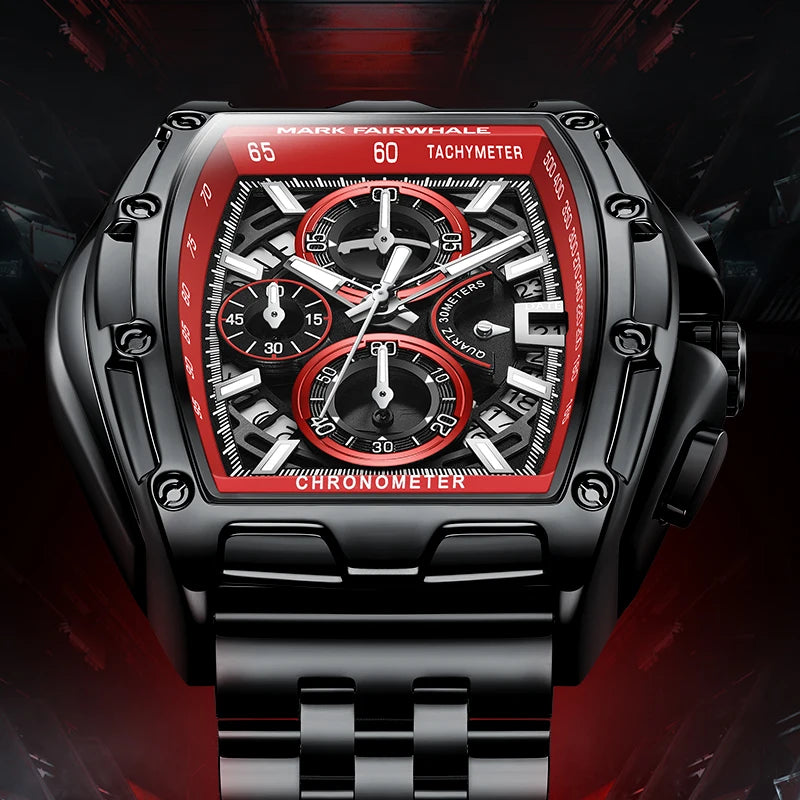Mark Fairwhale Luxury Quartz Men Fashion Stainless Steel Band Chronograph Watches for Men-2