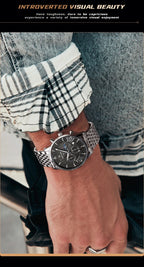 Low MOQ Customize Top Brand Luxury Men Leather Watch Stainless Steel Men Quartz Watches Date Display Multifunctional Watch-5