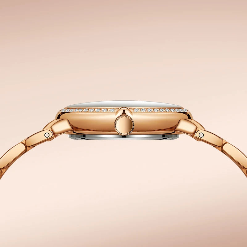 Mark Fairwhale Round Alloy Case Quartz Women's Watch Hot Sale Fashionable Wrist Bracelet for Lady Diamond Dial Luxury Wristwatch-3