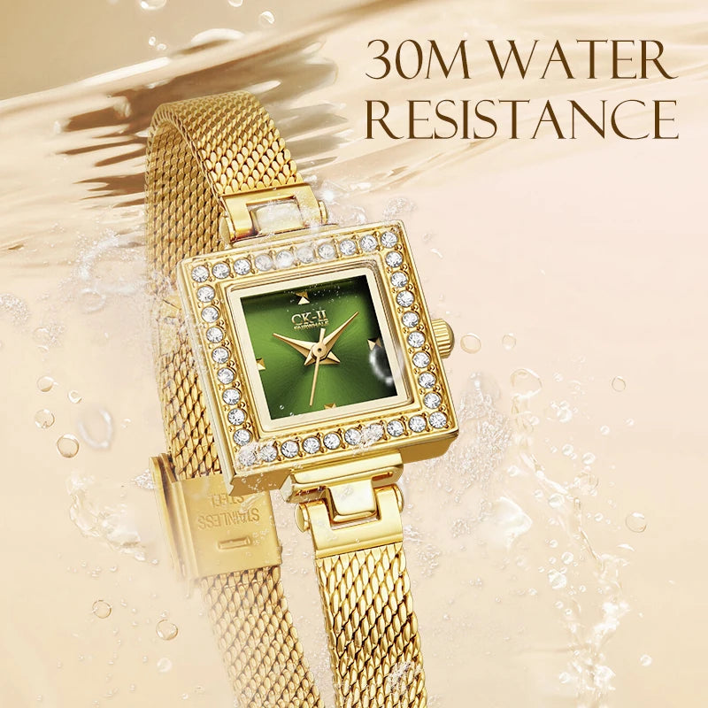 Mark Fairwhale Cross Border New Arrival Fashion Gold Mesh Strap Womens Watch Light Luxury Retro Milanese Steel Band Quartz Watch-1